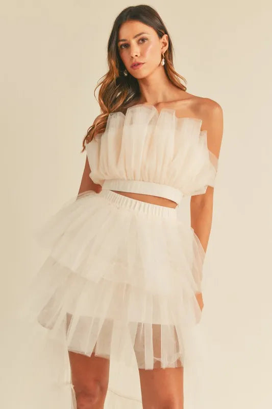 Marie – Verspieltes tüll crop top und maxi rock set