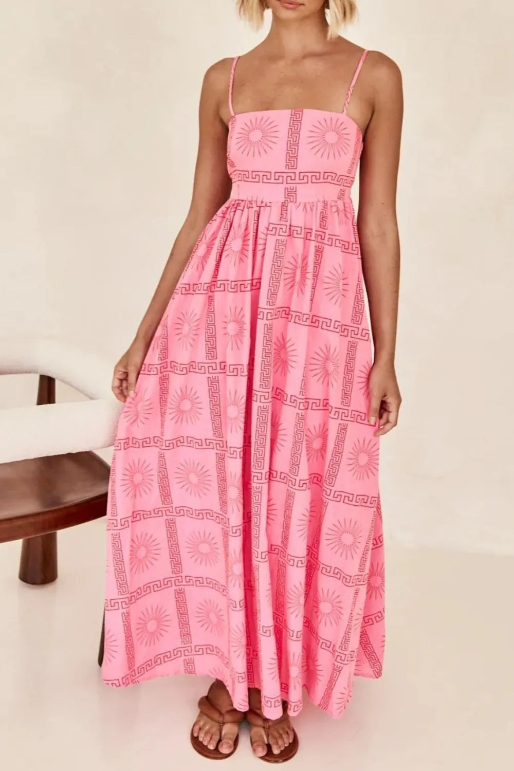 Paula – Cutout Back Printed Square Neck Maxi Cami Dress