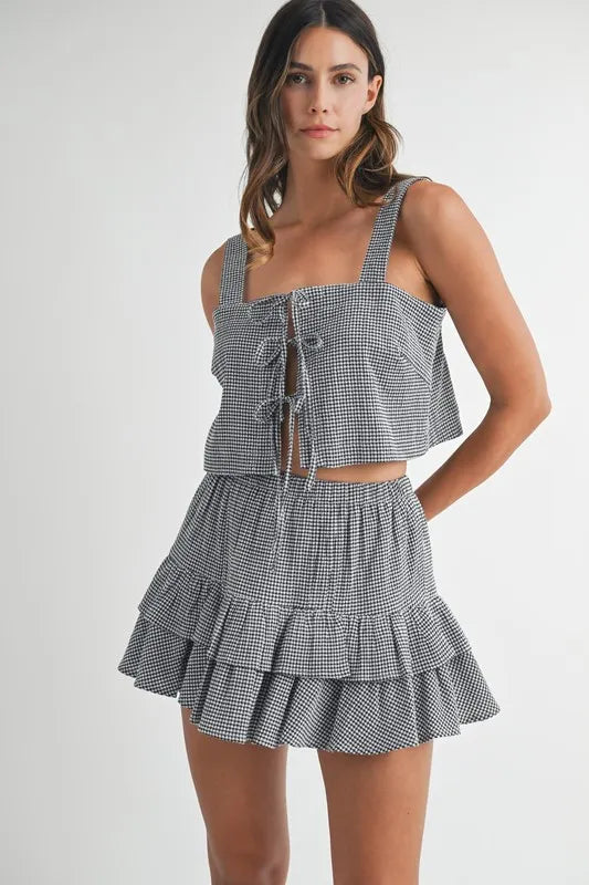 Emma – Verspieltes Gingham-Karo Crop Top und Minirock-Set