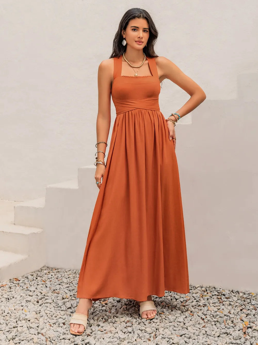 Charlotte – Crisscross Back Smocked Square Neck Maxi Dress