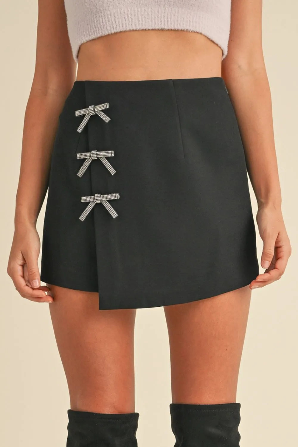 Mia – Rhinestone Bow Wrap High Waist Mini Rock
