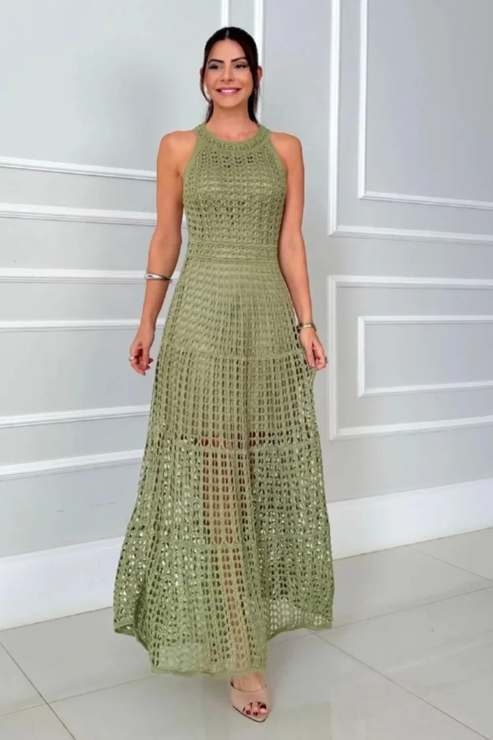 Marie – Hollowed-Out ärmelloses maxi kleid mit schnittmustern