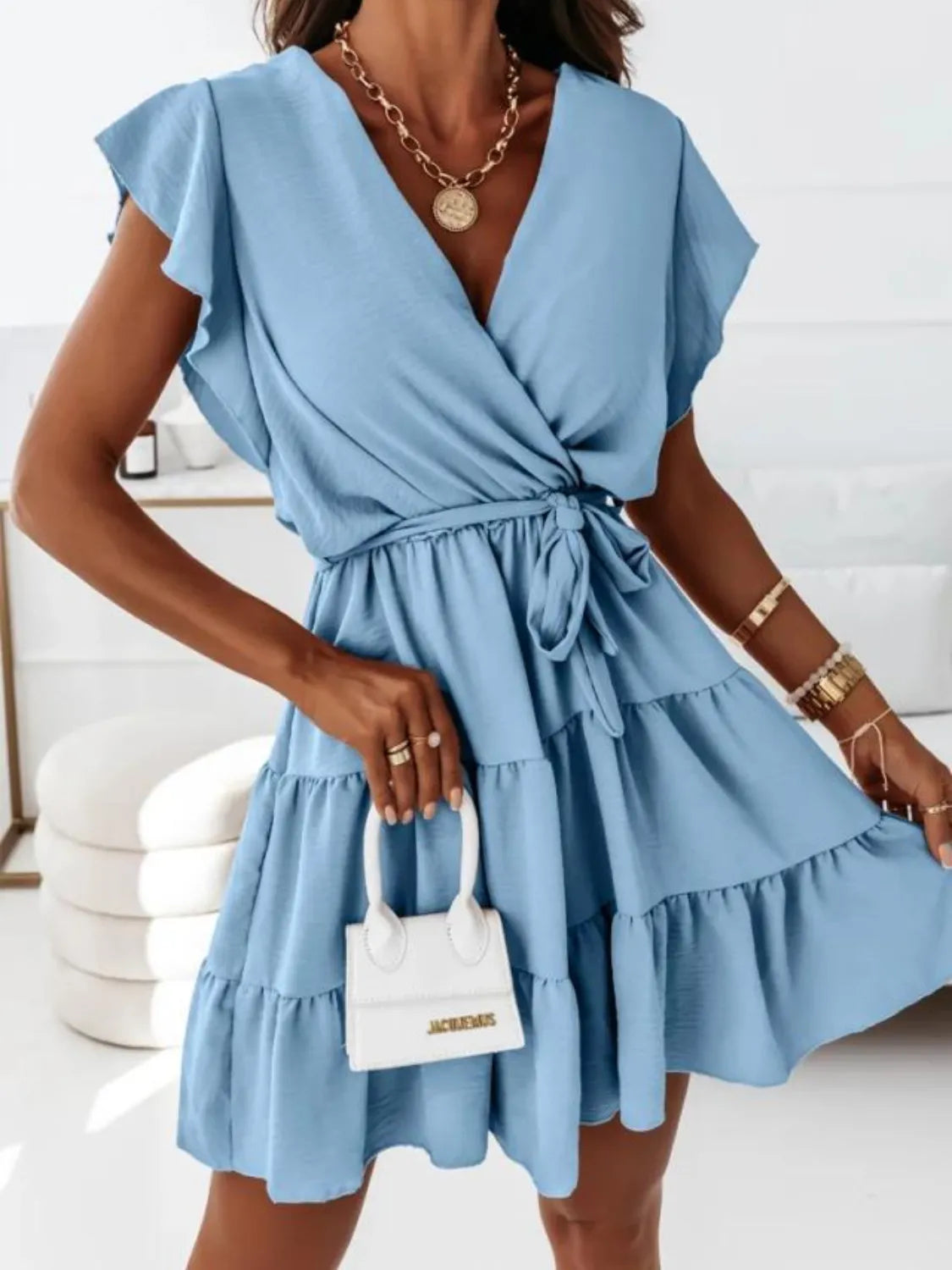 Elena – Rüschensurpluss mini kleid mit kurzen ärmeln